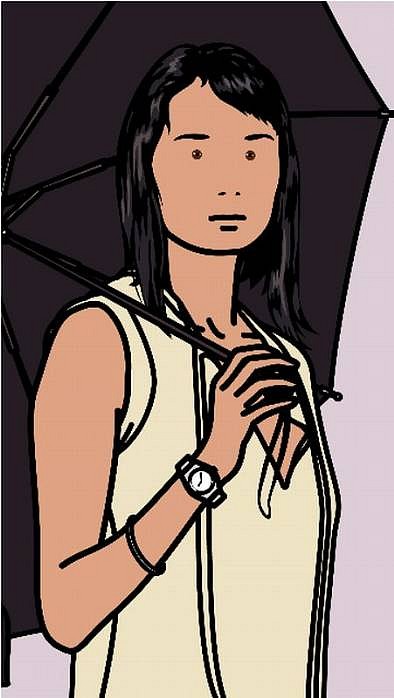 Julian Opie, Hijiri with Umbrella
2005, Continuous Computer Animation; Computer film-40" LCD Screen, PC