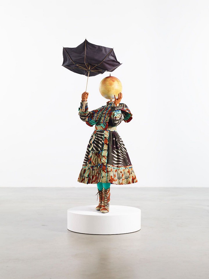 Yinka Shonibare, MBE, Air Kid (Girl) II, 2022
2022, Fibreglass Mannequin, Dutch Wax Printed Cotton Textile, Globe, Brass, Steel Baseplate, Umbrella.